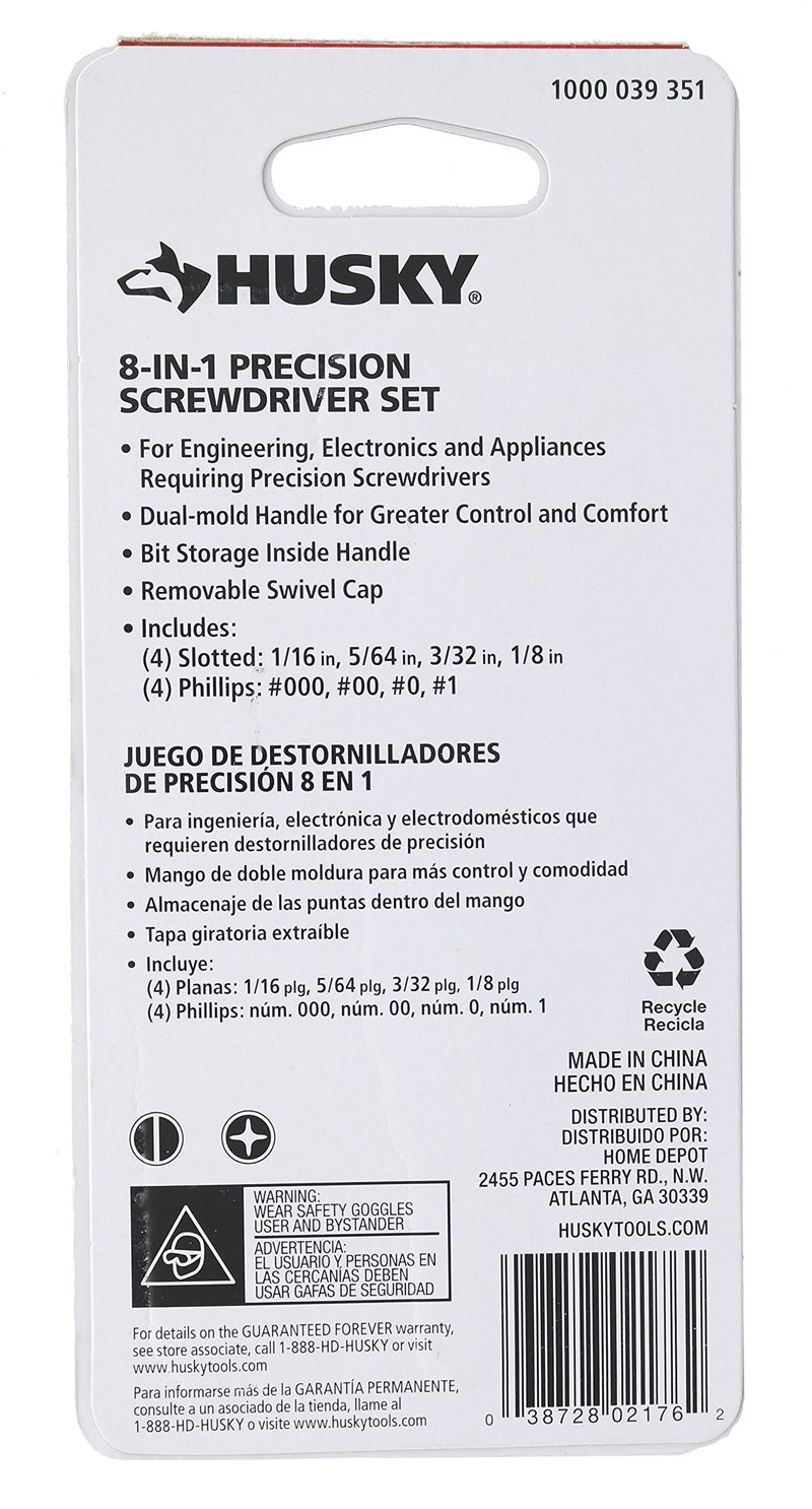 Husky 1000-039-351 Phillips and Slotted 8-in-1 Double Ended Precision Screwdriver Set with Onboard Storage - Image 2